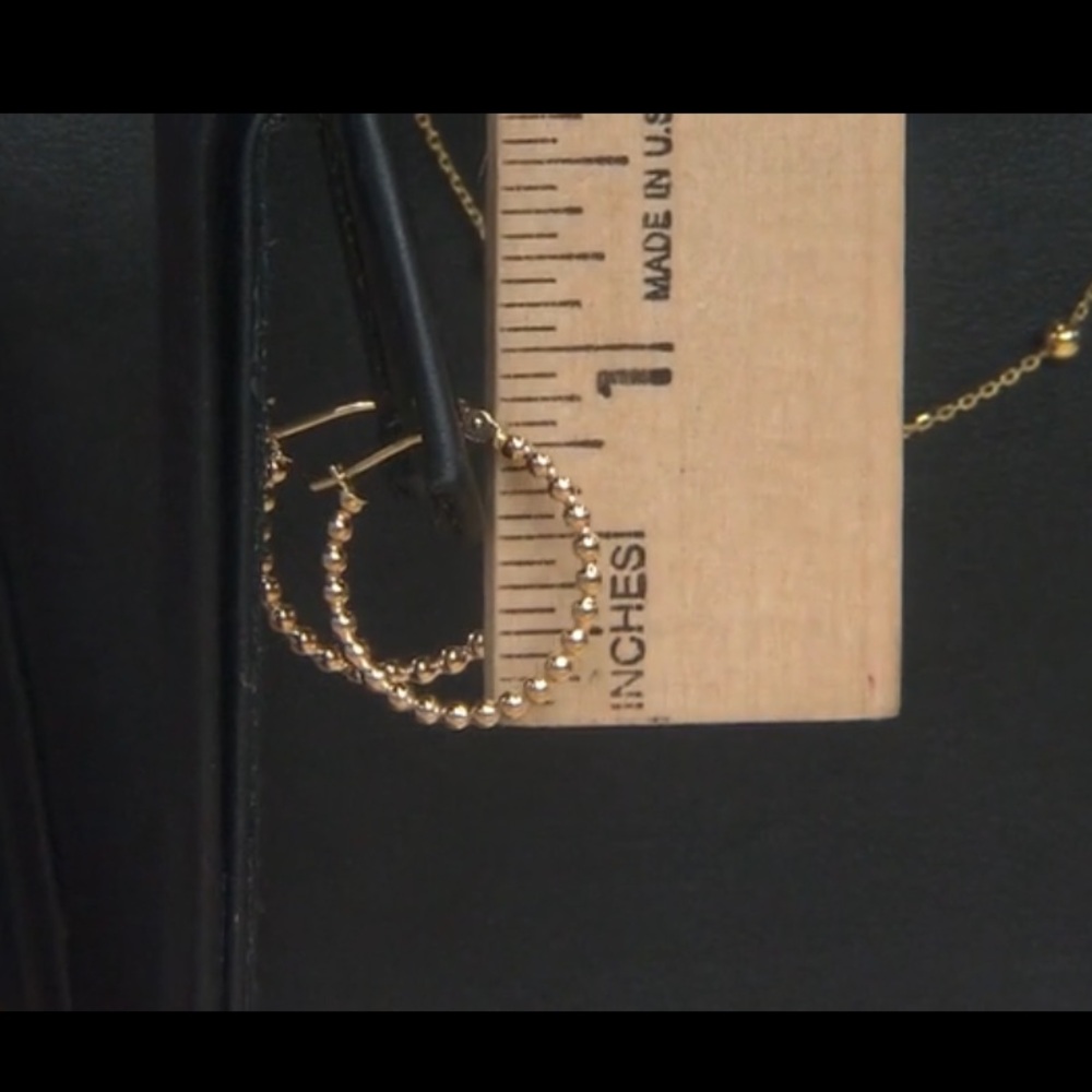 NEW 10k Yellow Gold Beaded 3/4" Hoop Earrings - Picture 7 of 9